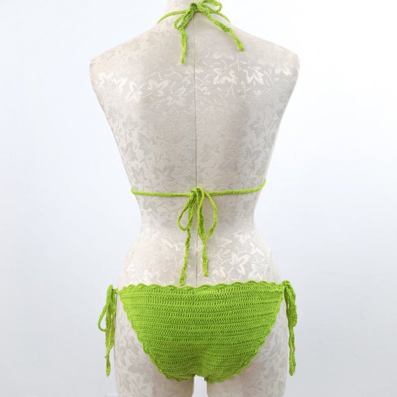 Luxury Handmade S Crochet Sequin Bikini Green - Picture 6 of 13